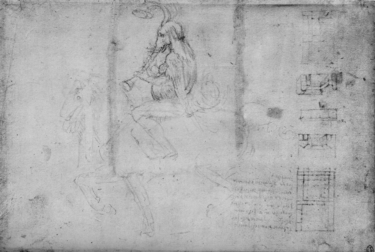 At Binen Fil Başlı Adam ve Mimari Eskizler, c1480 1945 by Leonardo da Vinci