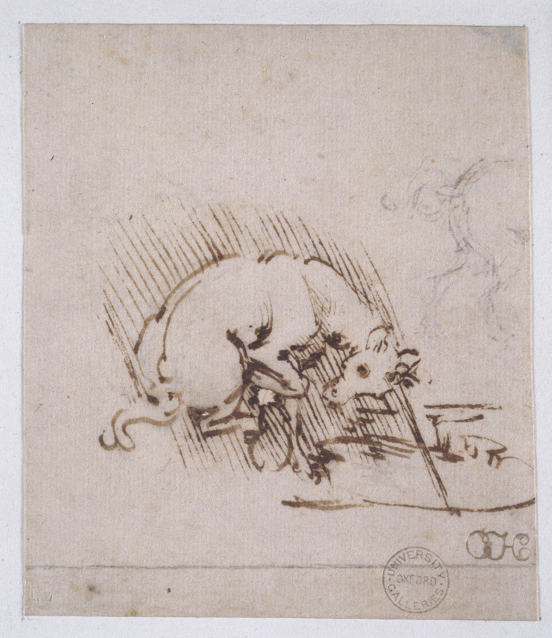 Boynuzunu Su Havuzuna Daldıran Tek Boynuzlu At, c.1481 (kağıt üzerinde kalem ve mürekkep ve metal uç) by Leonardo da Vinci