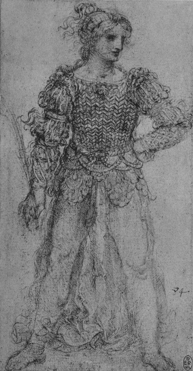 Geçmeli Kurdelelerden Korse Giyen Bir Kadın, c1480 1945 by Leonardo da Vinci