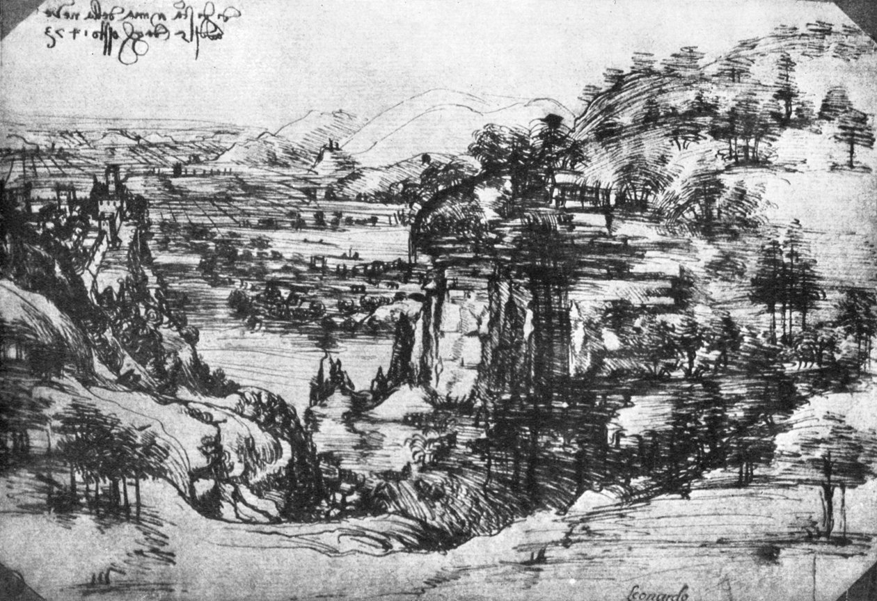 Bir kırsal görünümün taslağı, 15. yüzyıl 1930. by Leonardo da Vinci