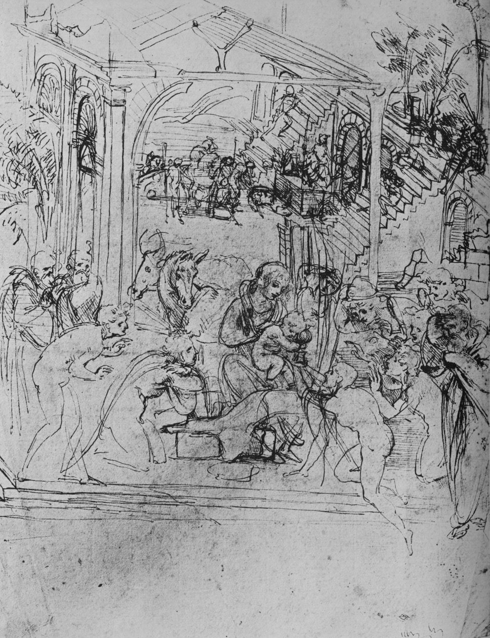 Kralların Hayranlığı: Kompozisyon Kroki, 1478-1481 1945 by Leonardo da Vinci