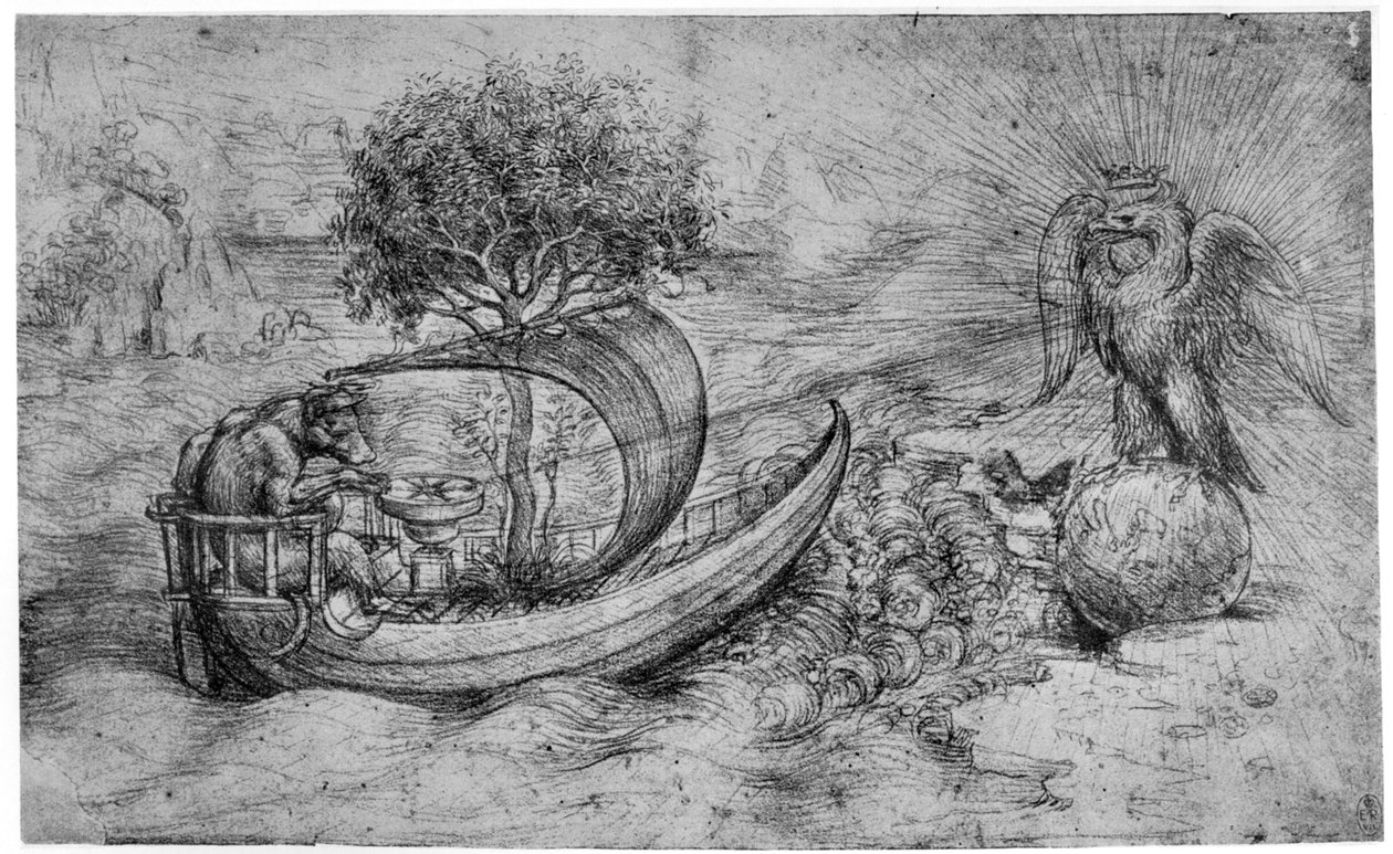 Kurt ve kartallı alegori, c1516 1954. by Leonardo da Vinci