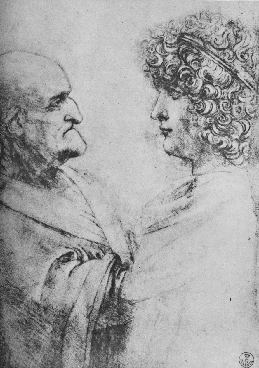 Yaşlı Bir Adam ve Bir Genç Karşı Karşıya, c1480 1945 by Leonardo da Vinci
