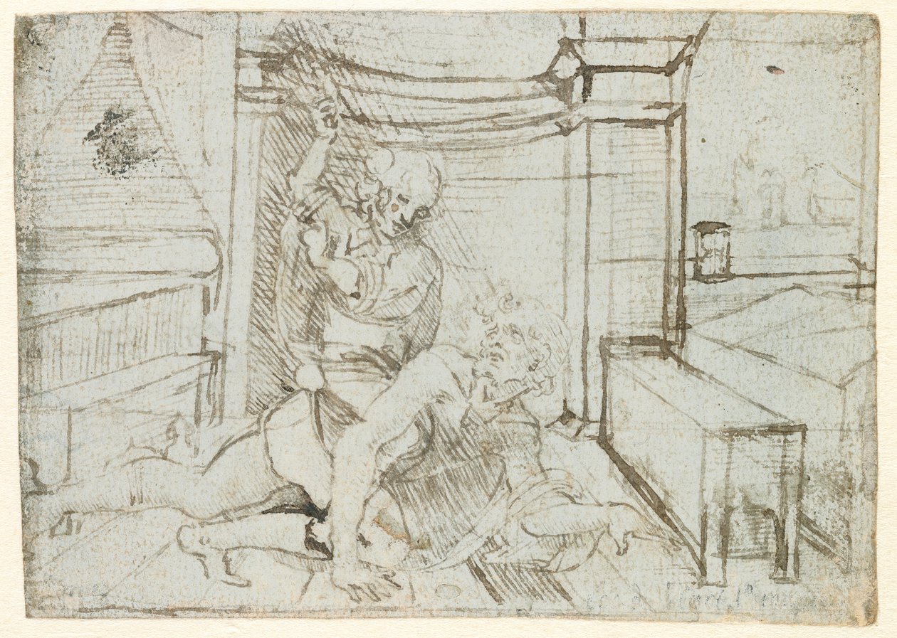 Aristoteles ve Phyllis (veya Campaspe), 1480 civarı (mavi kağıt üzerine kalem ve mürekkep) by Leonardo da Vinci