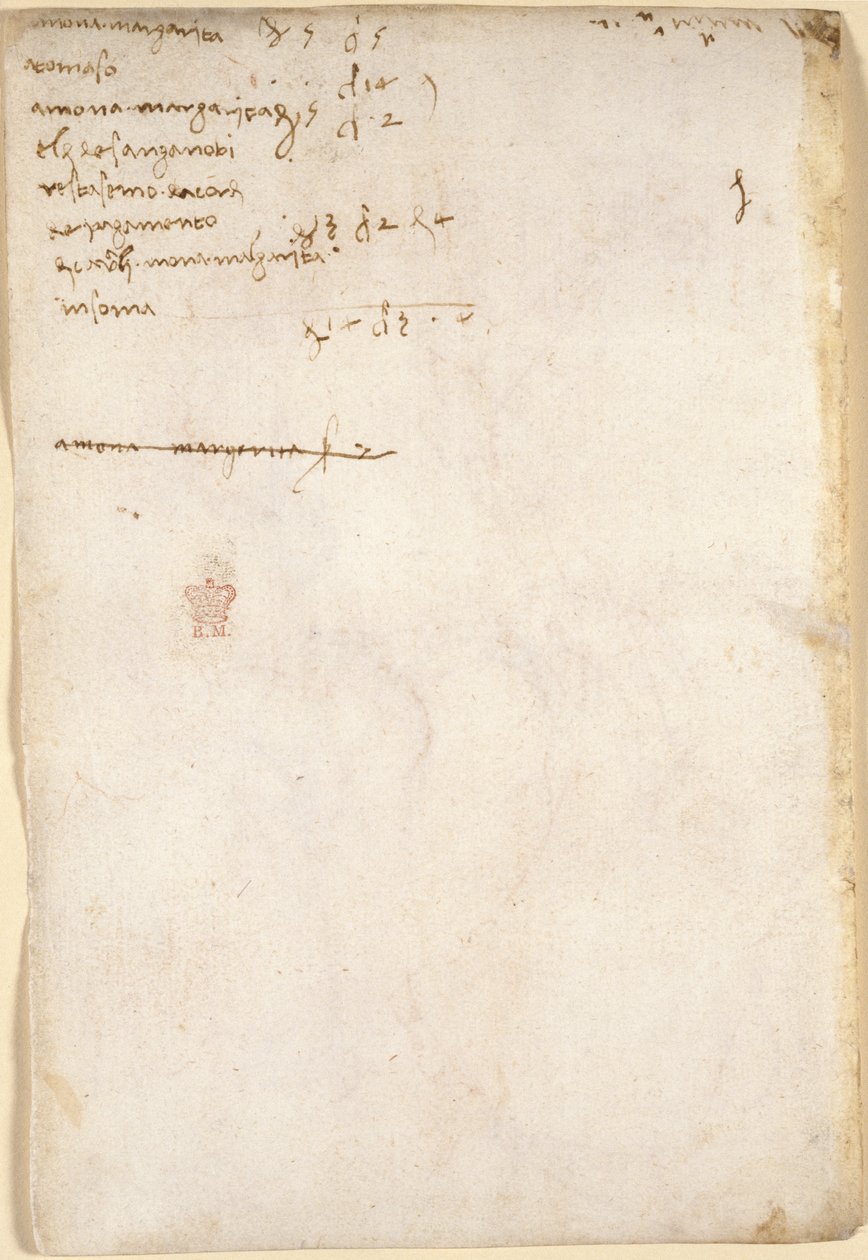 Arundel 263, f.149v, Ev faturalarının çetelesi (Leonardo