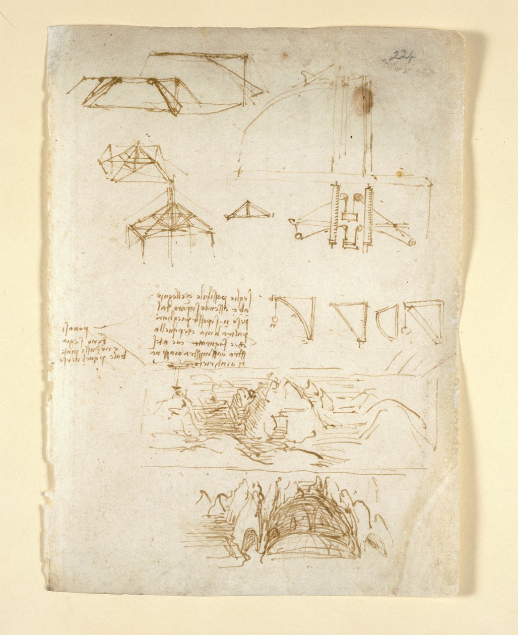Arundel 263, f.224 Notlar ve diyagramlar; 