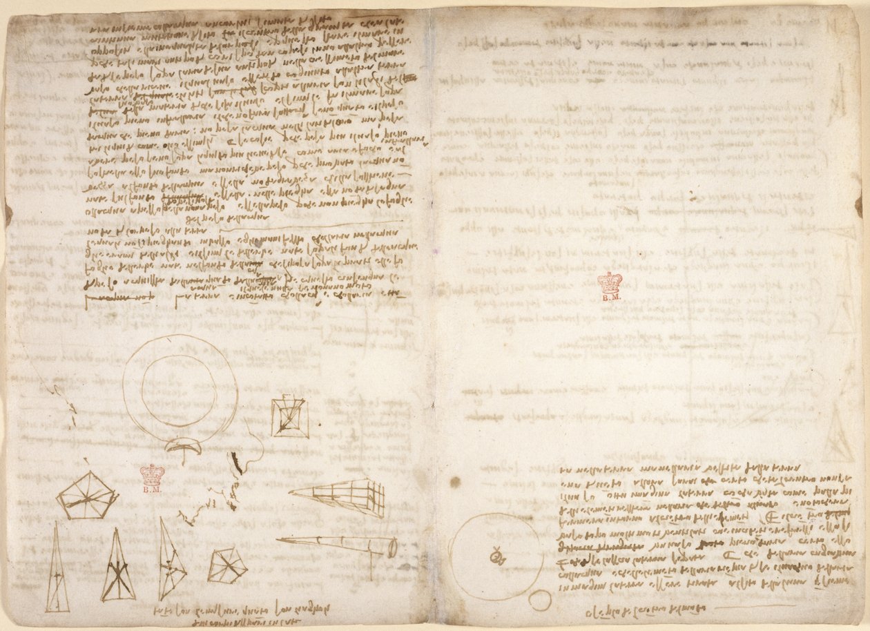 Arundel 263, f.266v, f.267 Kozmoloji üzerine notlar (baş aşağı); Leonardo