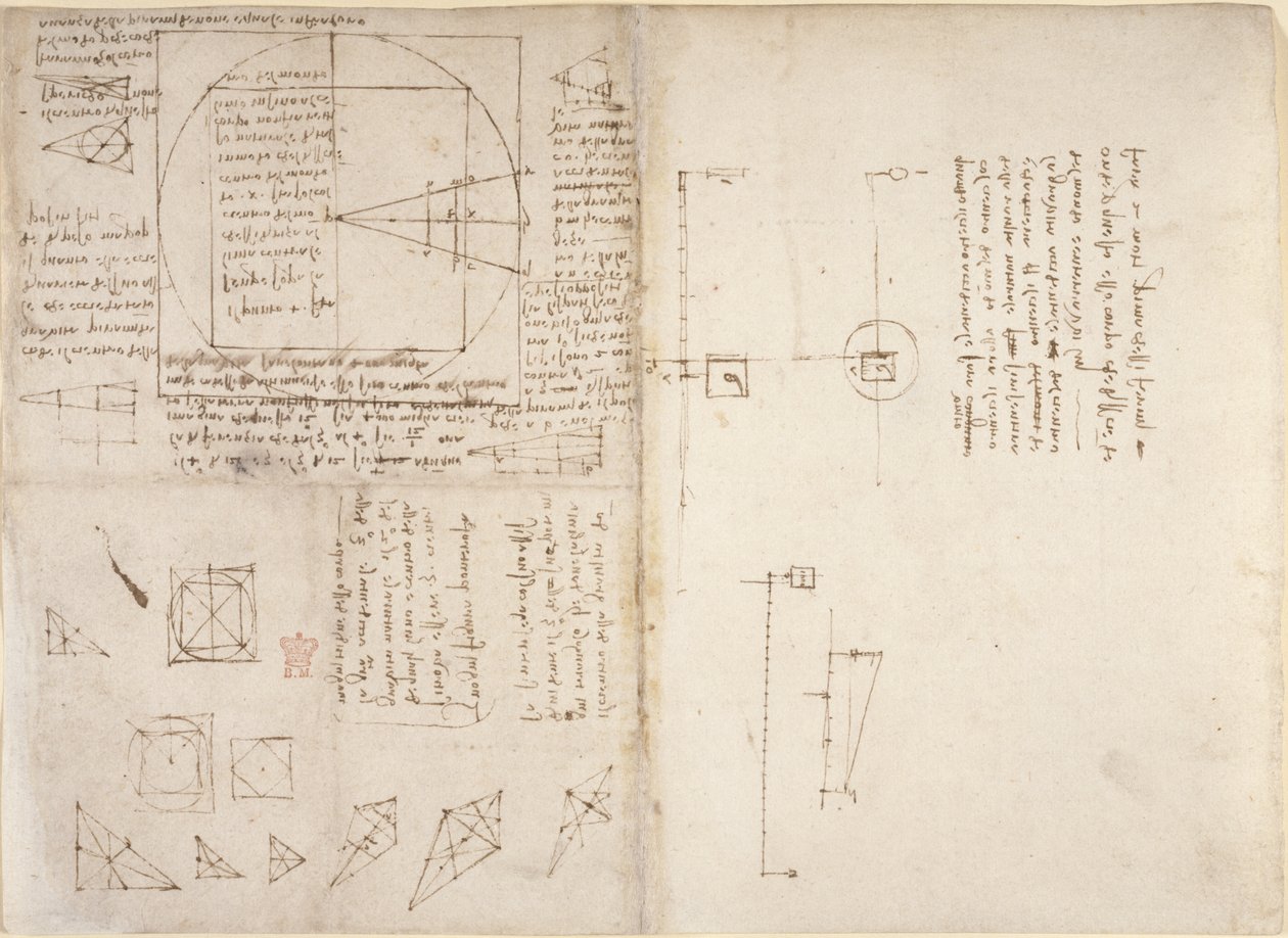 Arundel 263, f.72v, f.69 Mekanik ve ağırlık merkezi hakkında notlar ve diyagramlar, 