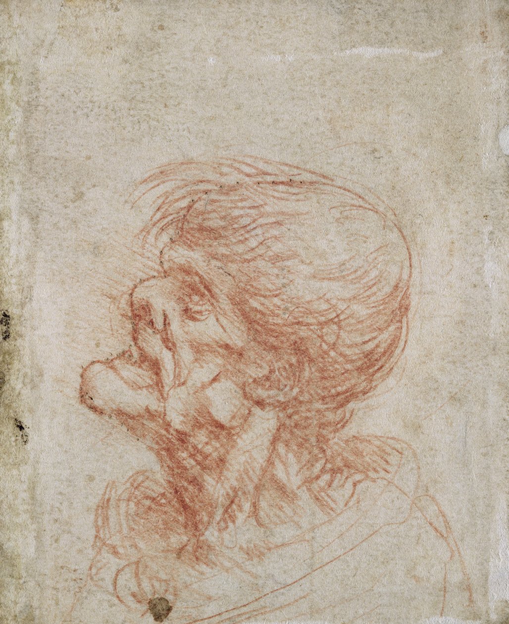 Yaşlı Bir Adamın Karikatür Kafa Çalışması, c.1500-05 (kağıt üzerinde kırmızı tebeşir) by Leonardo da Vinci