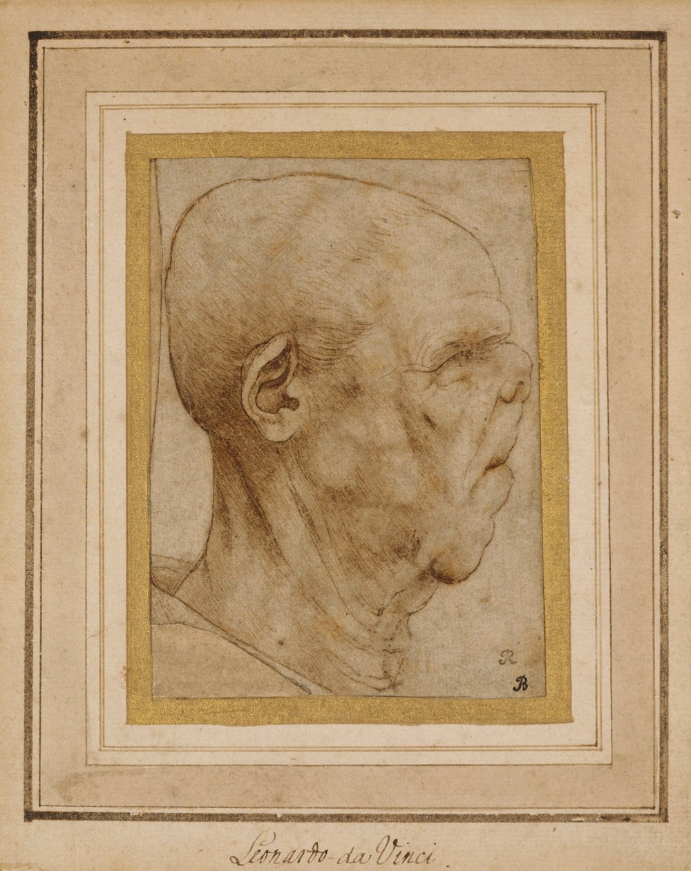 Sağdaki profilde yaşlı bir adamın kafasının karikatürü, c.1507 by Leonardo da Vinci
