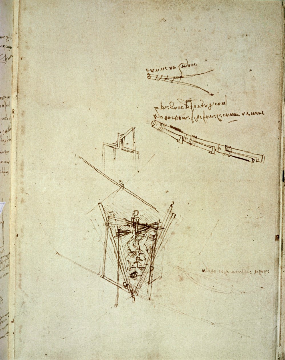 Uçan bir makine için tasarım (kağıt üzerine kalem) by Leonardo da Vinci