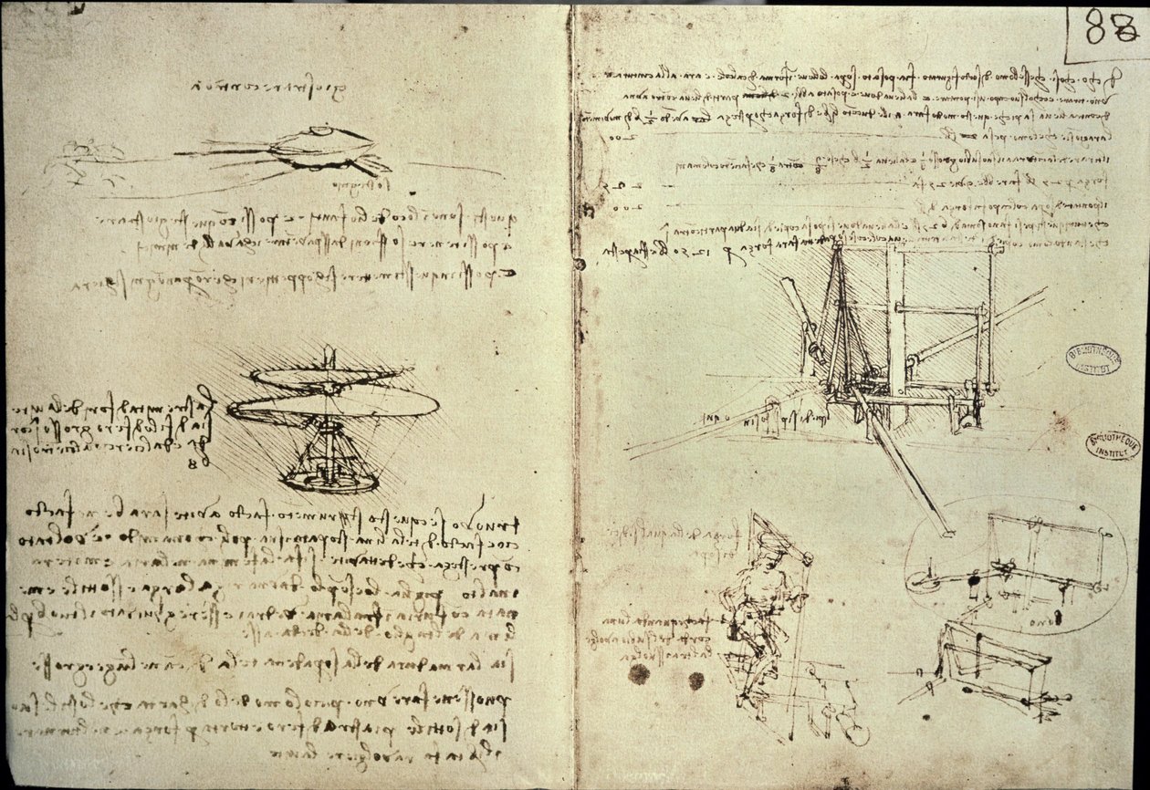 Uçan bir makine için tasarım (kağıt üzerine kalem) by Leonardo da Vinci
