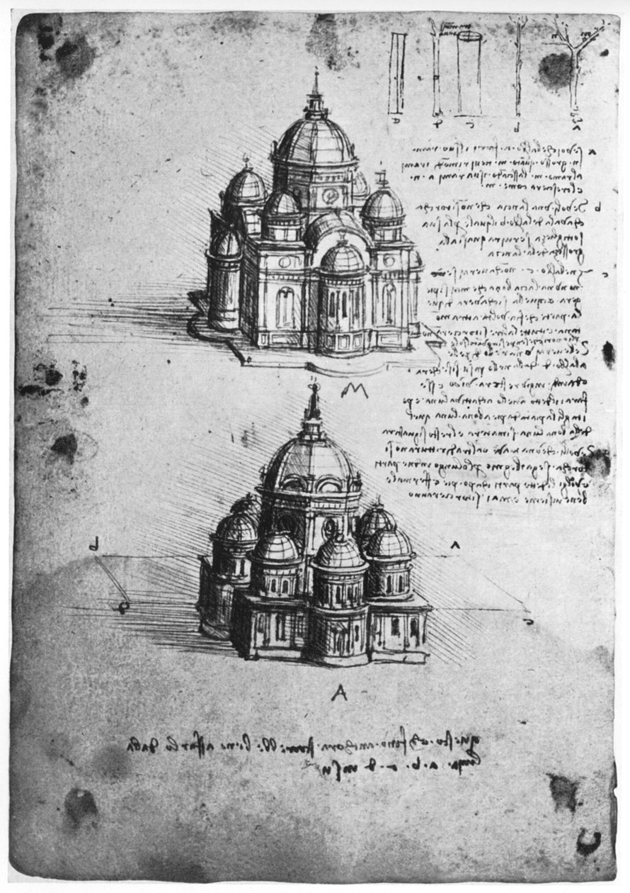 Merkezi bir kilise için tasarımlar, c1488-1490 1954. by Leonardo da Vinci