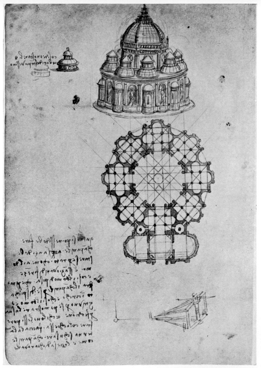 Merkezi bir kilise için tasarımlar, c1488 1954. by Leonardo da Vinci