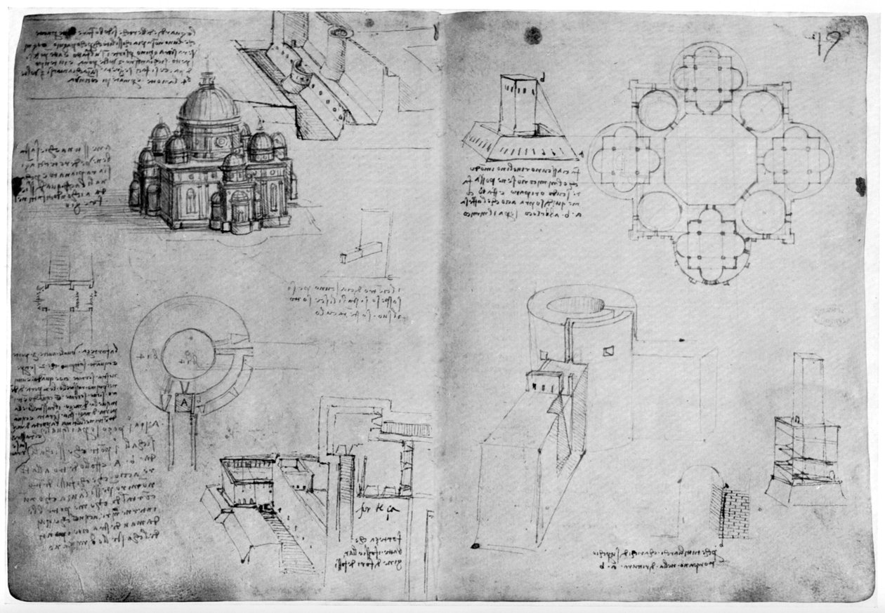 Merkezi bir bina için tasarımlar, 15. yüzyılın sonları veya 16. yüzyılın başlarında 1954. by Leonardo da Vinci