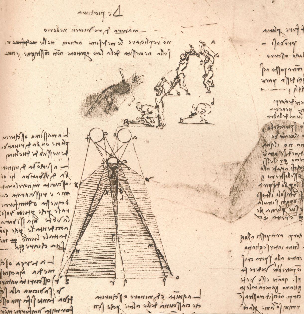 Işık ve gölge teorisini ve figür çizimlerini gösteren diyagram, c1472-c1519 1883 by Leonardo da Vinci