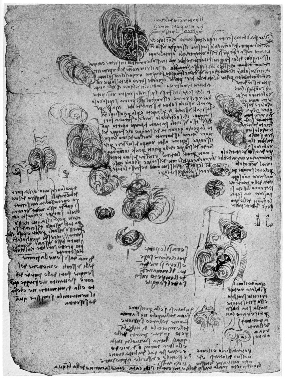 Kalpteki kan girdabı diyagramı, 15. yüzyılın sonları veya 16. yüzyılın başlarında 1954 by Leonardo da Vinci