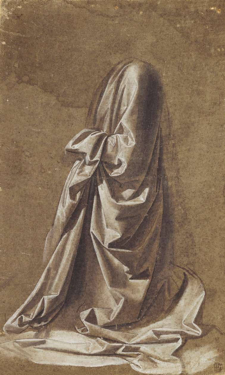 Diz çökmüş bir figür için Perdelik Çalışması, by Leonardo da Vinci
