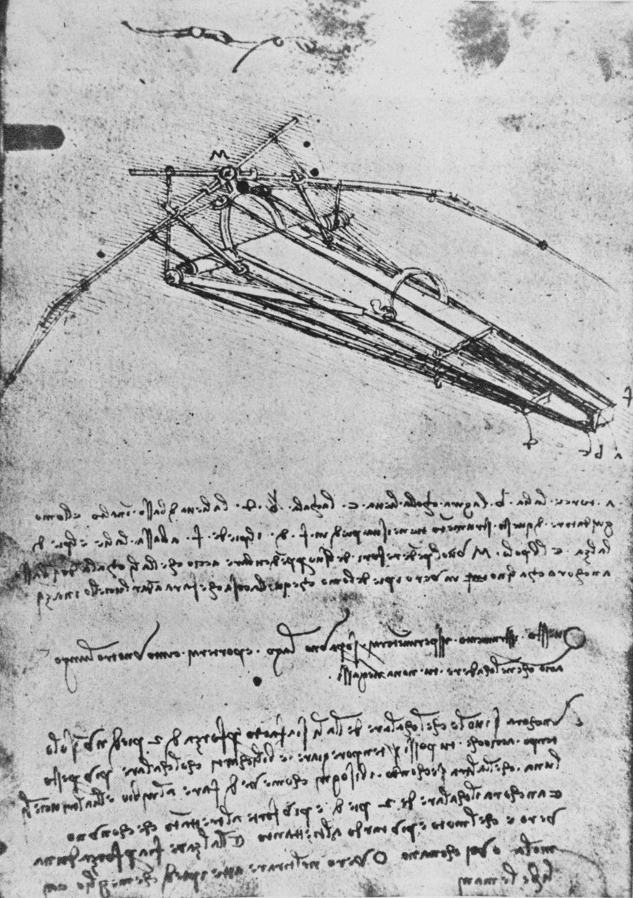 Uçan Bir Makinenin Çizimi, c1480 1945 by Leonardo da Vinci