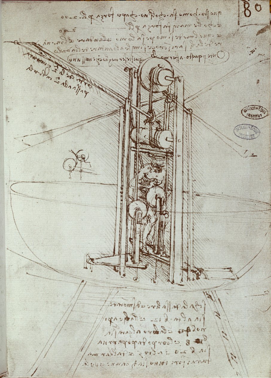 Uçan tahrik makinesinin çizimi. Leonard De Vinci