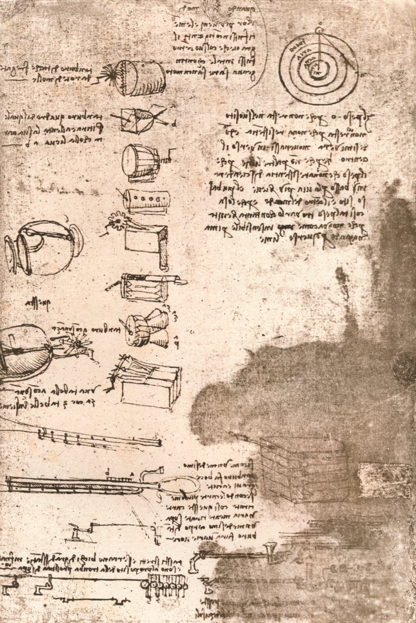 Müzik aletleri ve diğer nesnelerin çizimi, c1472-c1519 1883 by Leonardo da Vinci
