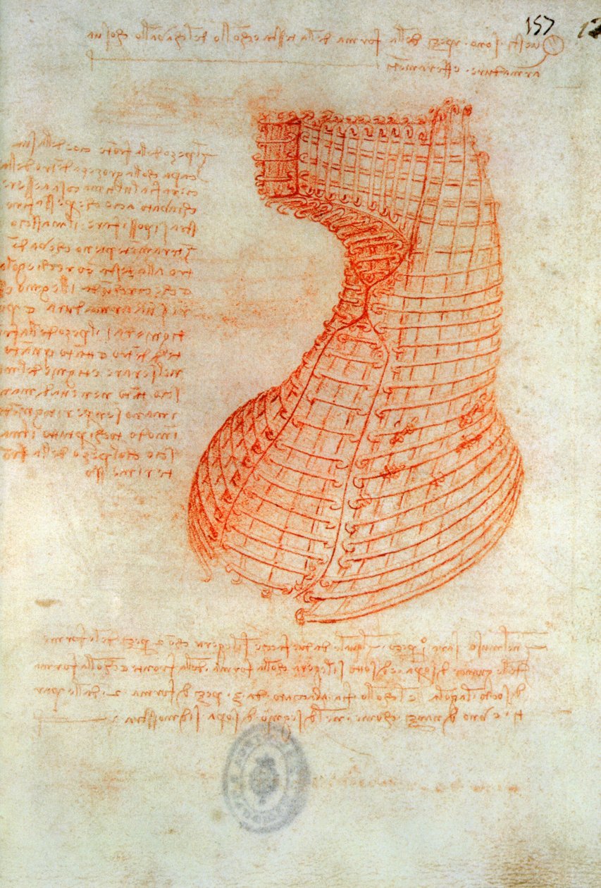 Sforza Atının Başı için Demir Döküm Kalıbının Çizimi, Fol. 57 (rekto), Codex Madrid I