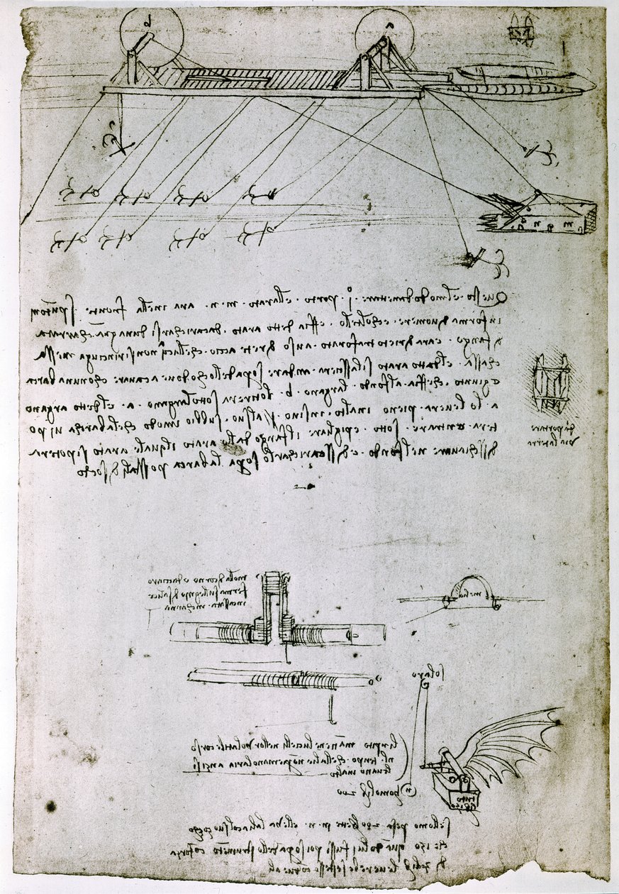 Bir "Deniz Tarağı "nın prensibini ve yapımını anlatan Da Vinci El Yazmasından Alıntı (el yazması) by Leonardo da Vinci