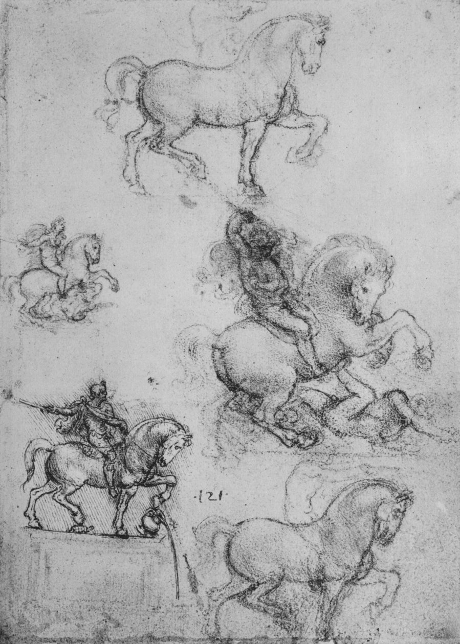 Atlar ve Biniciler Üzerine Beş Çalışma, c1480 1945 by Leonardo da Vinci