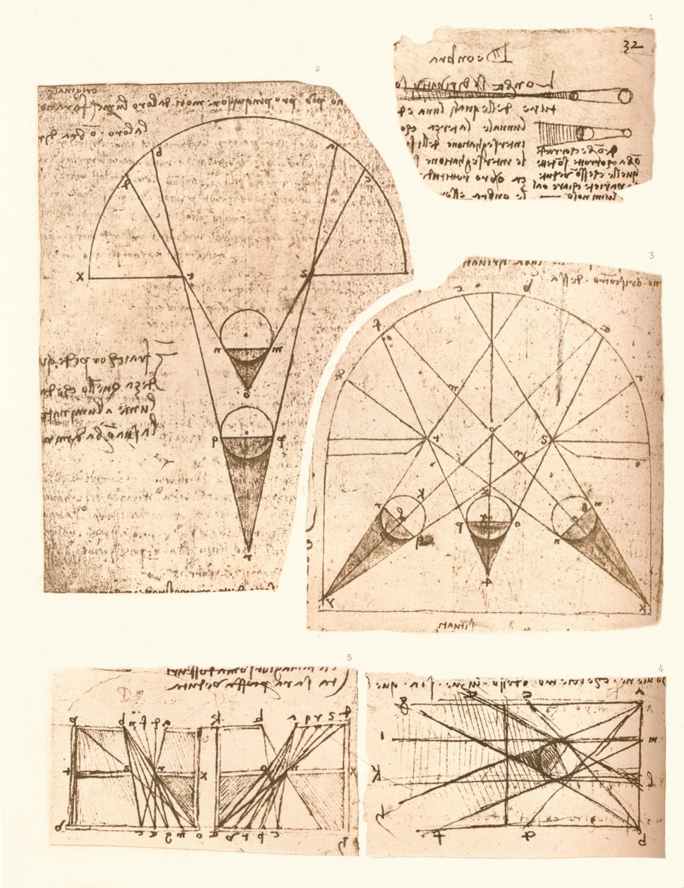 Işık ve gölge teorisini gösteren beş diyagram, c1472-c1519 1883 by Leonardo da Vinci