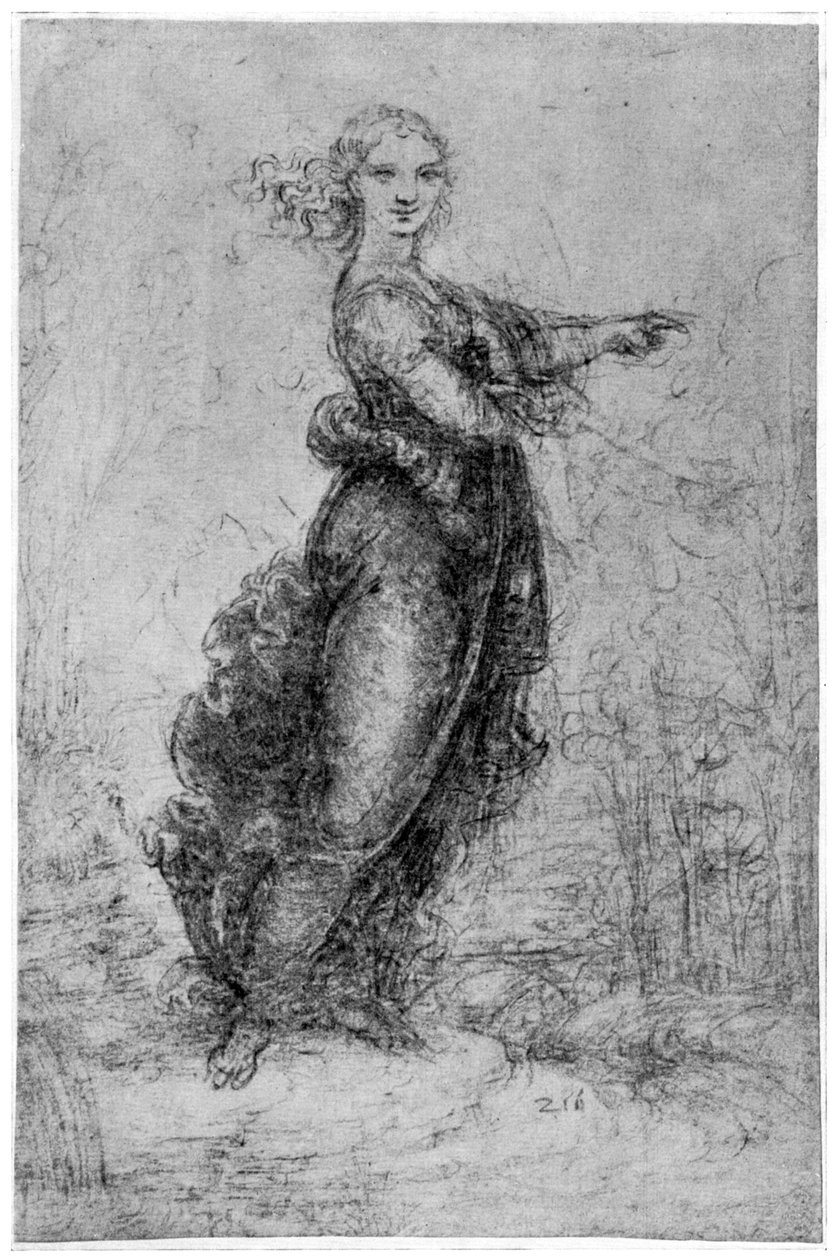 Yüzen kadın figürü, 15. yüzyılın sonları veya 16. yüzyılın başlarında 1954. by Leonardo da Vinci
