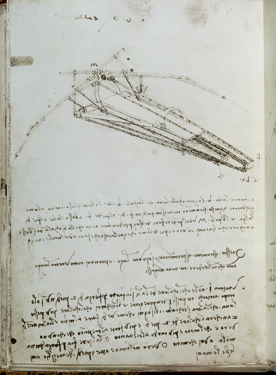 Uçan makine çizimi. Leonard De Vinci