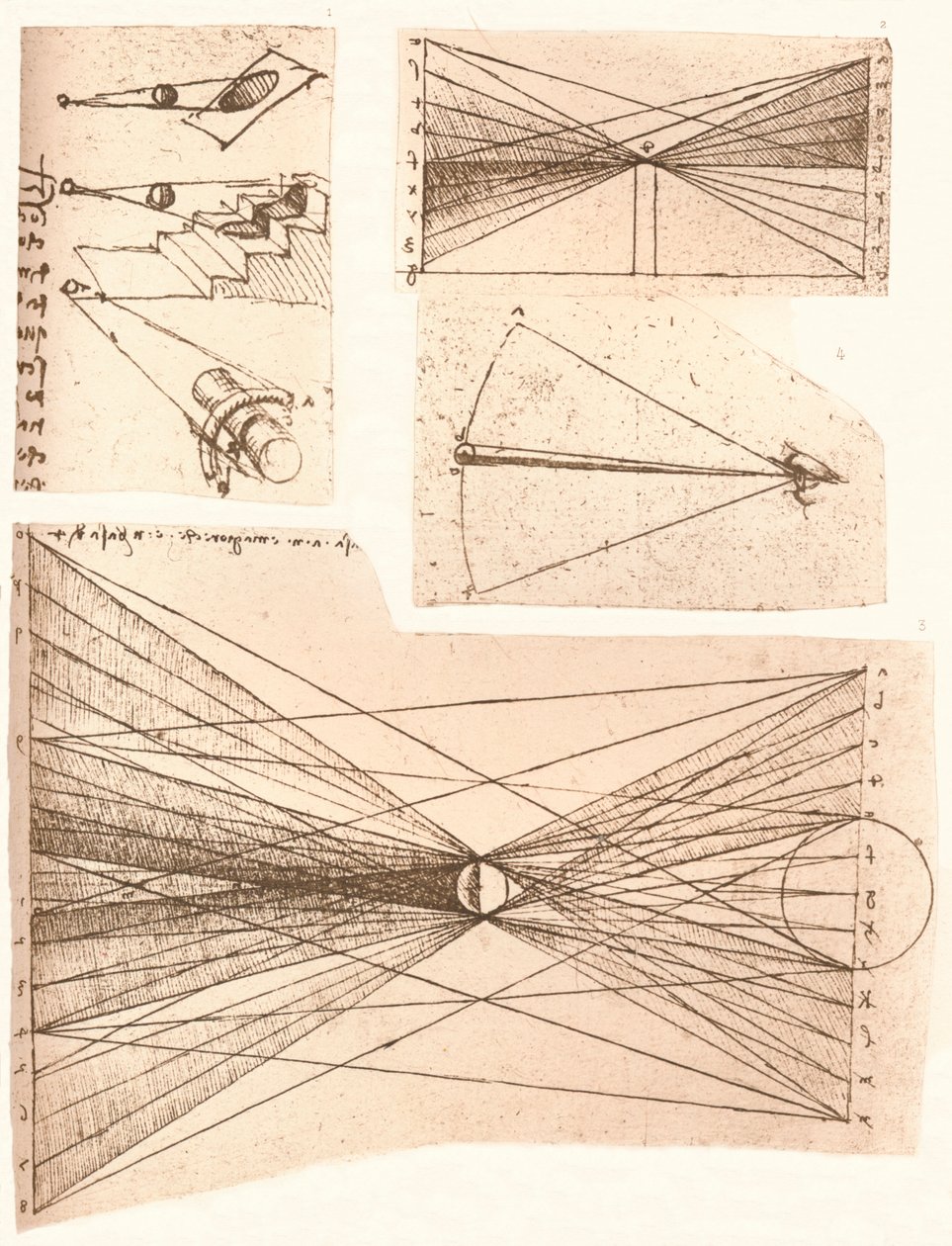 Işık ve gölge teorisini gösteren dört diyagram, c1472-c1519 1883. by Leonardo da Vinci