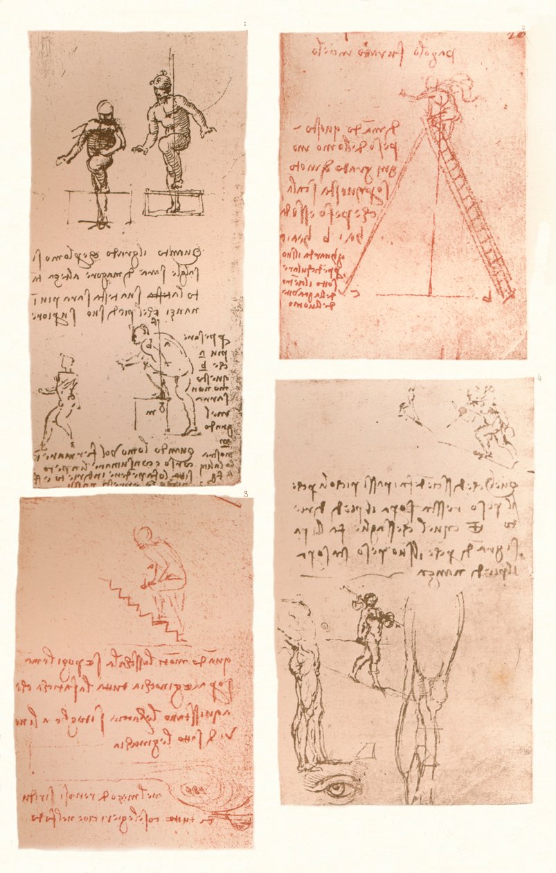 İnsan figürünün hareketlerinin teorisini gösteren dört çizim, c1472-c1519 1883 by Leonardo da Vinci