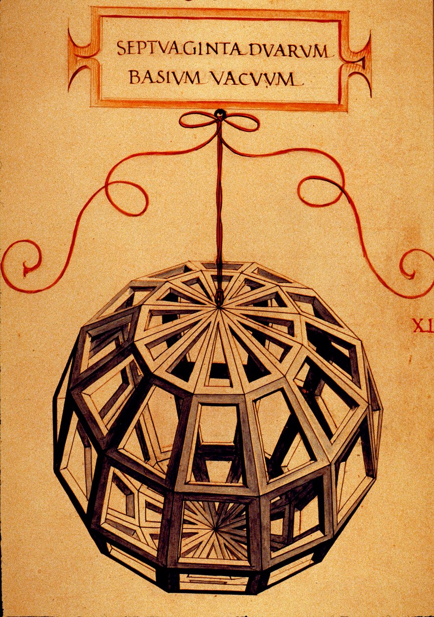 Geometri: “” Bir Çokyüzlü”” Leonardo da Vinci (1452-1519) tarafından çizilen matematikçi Fra Luca Pacioli dit Luca di Borgo (1445-1517) tarafından “” De divina orantılı”” (İlahi oranlar üzerine) el yazmasından alınan sayfa. 1509. by Leonardo da Vinci