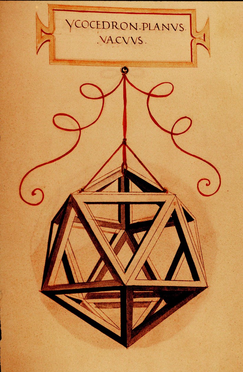 Geometri: “” Bir Icosahedron”” Leonardo da Vinci (1452-1519) tarafından çizilen matematikçi Fra Luca Pacioli dit Luca di Borgo