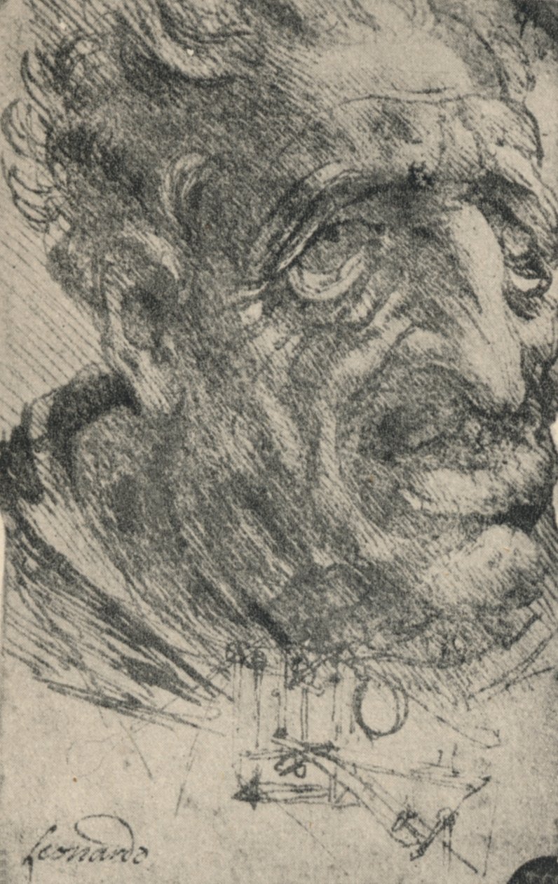 Dörtte Üçü Sağa Dönen Bir Adamın Grotesk Kafası, c1480 1945 by Leonardo da Vinci