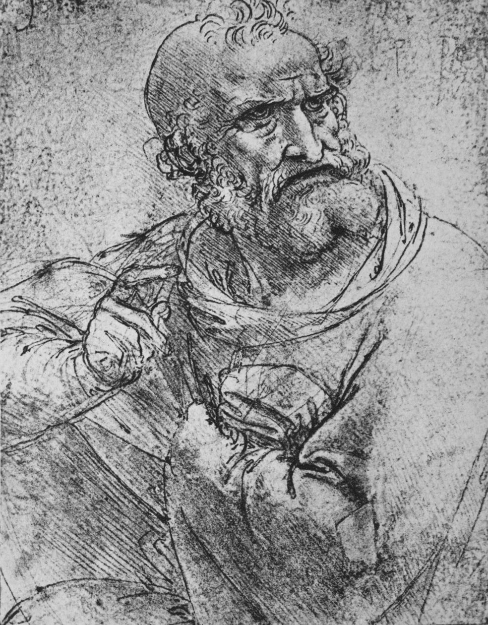 Bir Havarinin Sağ Eli Kaldırılmış Yarım Boyu, c1480 1945 by Leonardo da Vinci