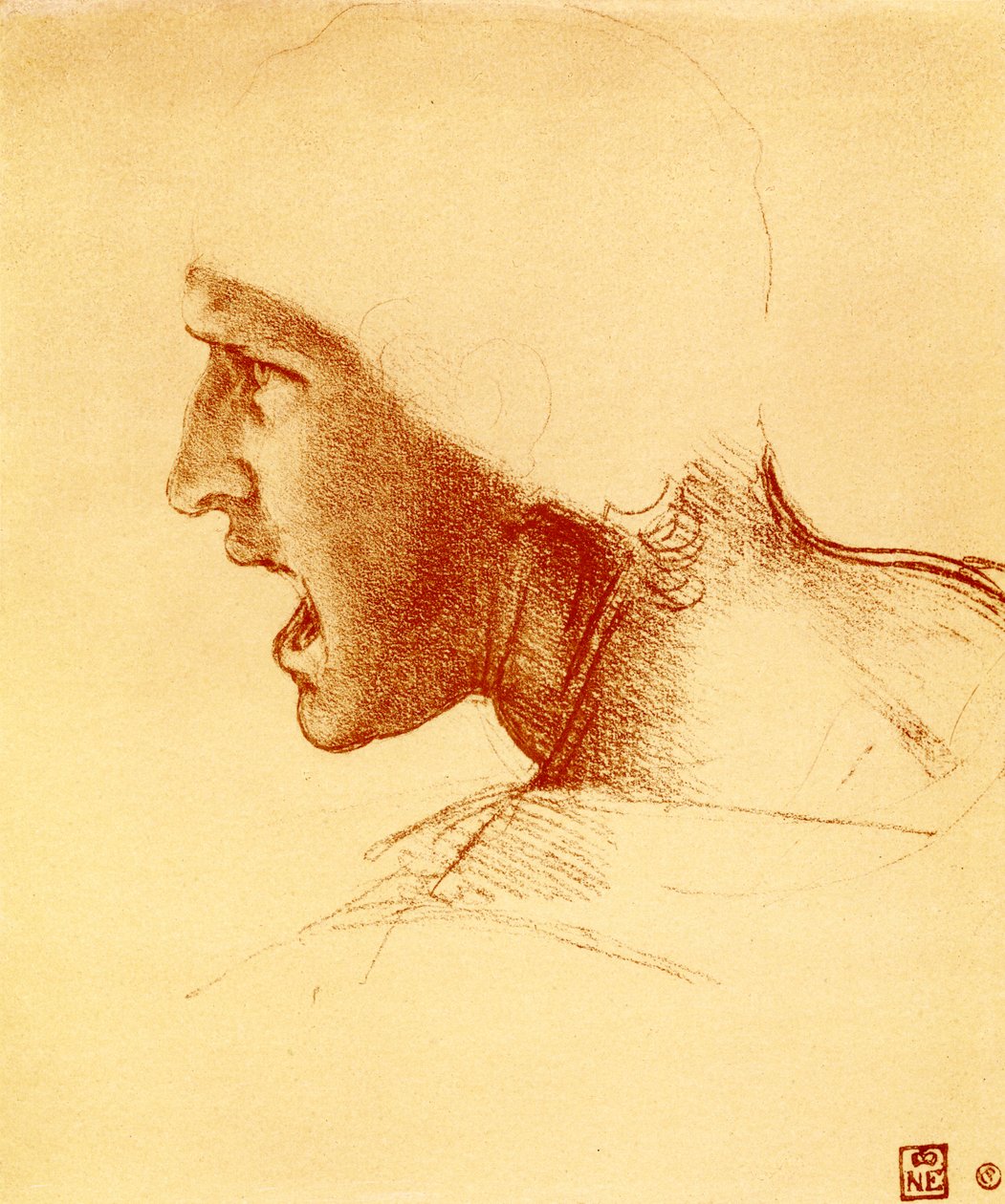 Çığlık atan ve saldıran savaşçının başı by Leonardo da Vinci