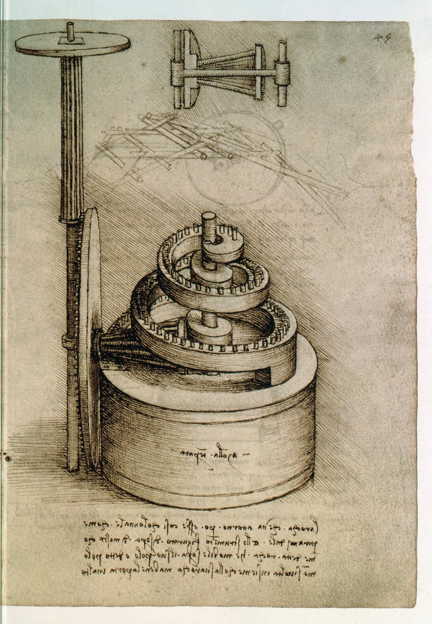 Ms. 8937, Codex Madrid I f.45r, sertleştirilmiş yay by Leonardo da Vinci