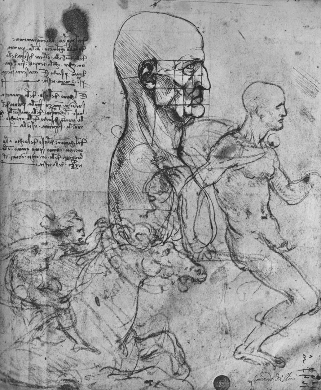 Orantılı Bir Adamın Profili ve Atlıların Çalışmaları, c1480 1945 by Leonardo da Vinci