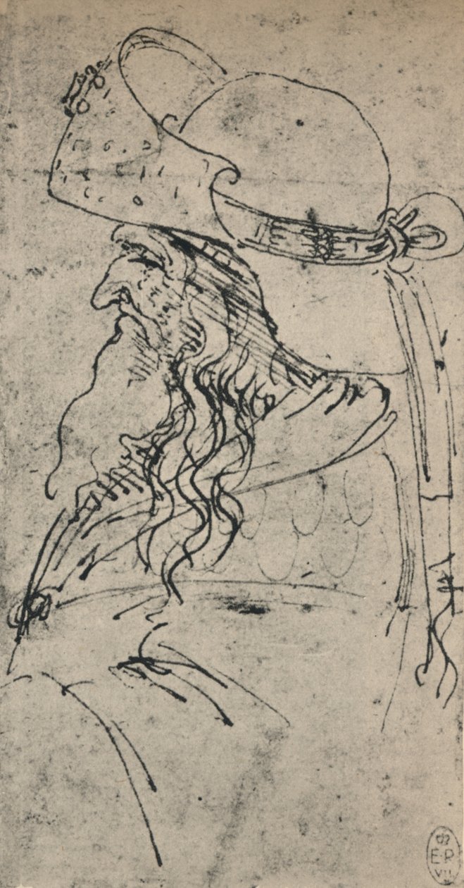 Büyük Şapkalı Yaşlı Bir Adamın Solundaki Profil, c1480 1945 by Leonardo da Vinci