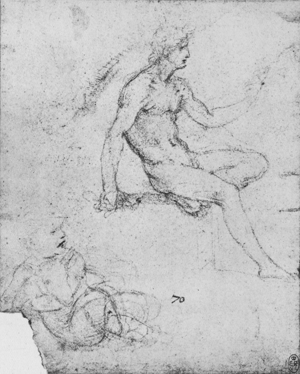 Kuzulu Çocuklu Oturan Çıplak, c1480 1945 by Leonardo da Vinci