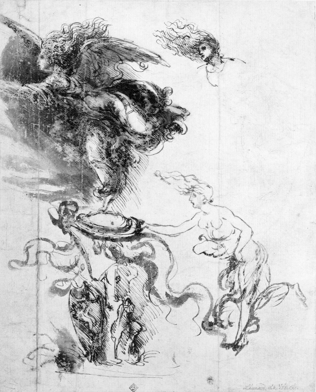 Bir Melek Silüeti (kağıt üzerinde kalem ve mürekkep) by Leonardo da Vinci
