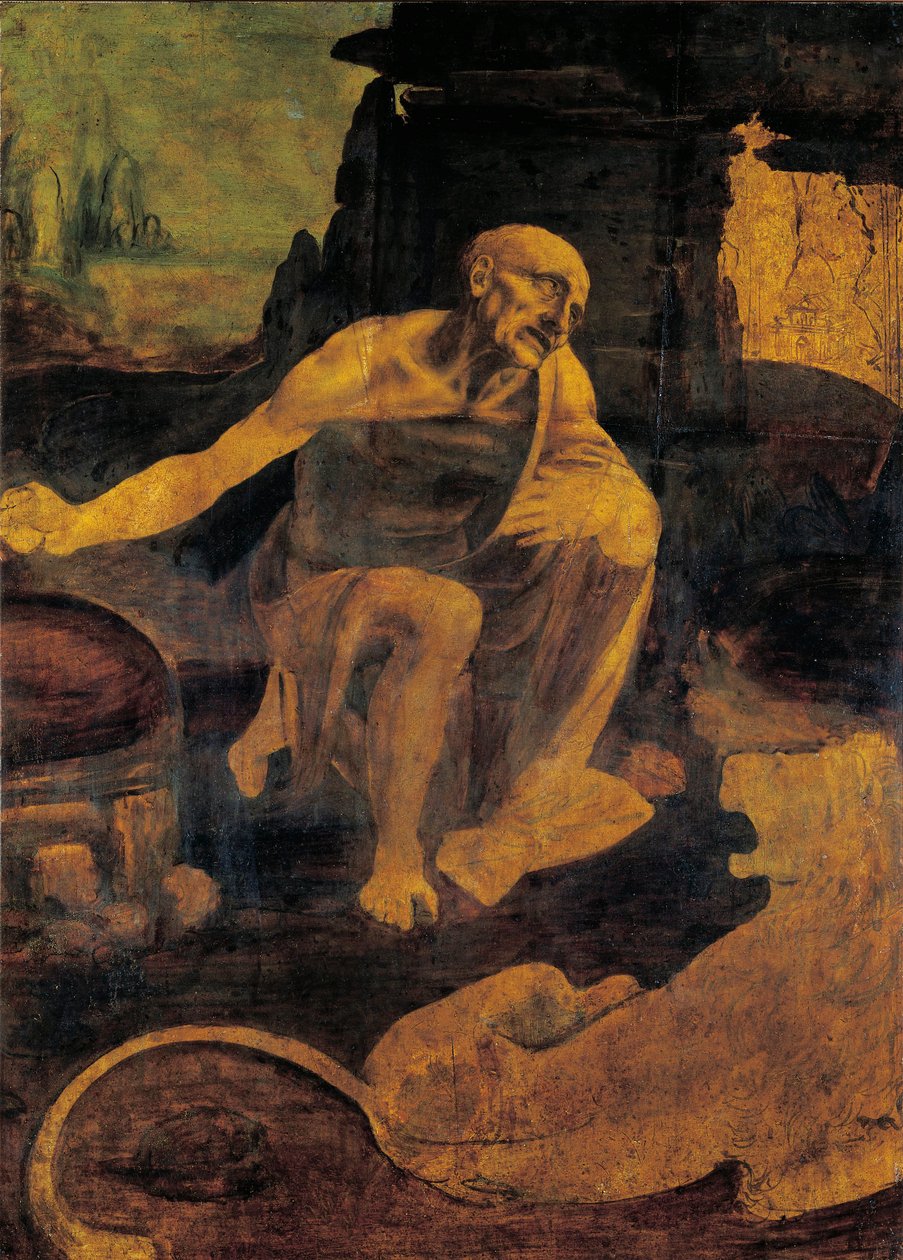 St. Jerome, c.1480-82 (ceviz üzerine yağ ve tempera) by Leonardo da Vinci