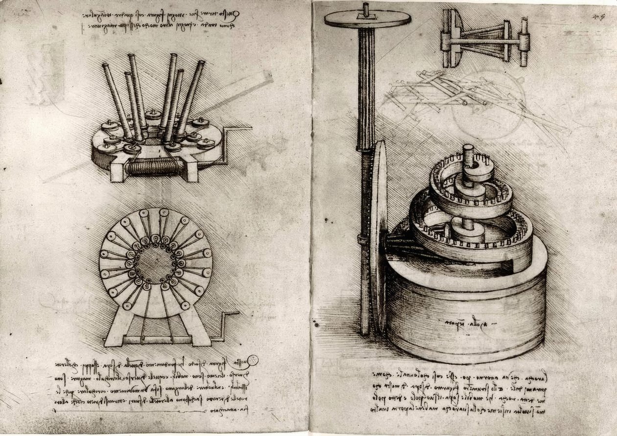 mekanik çalışmaları; bir saatin sağ zembereği by Leonardo da Vinci