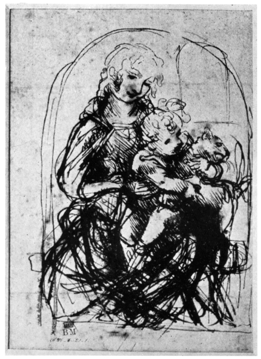 Madonna Del Gatto için çalışmalar, 15. yüzyıl 1930. by Leonardo da Vinci
