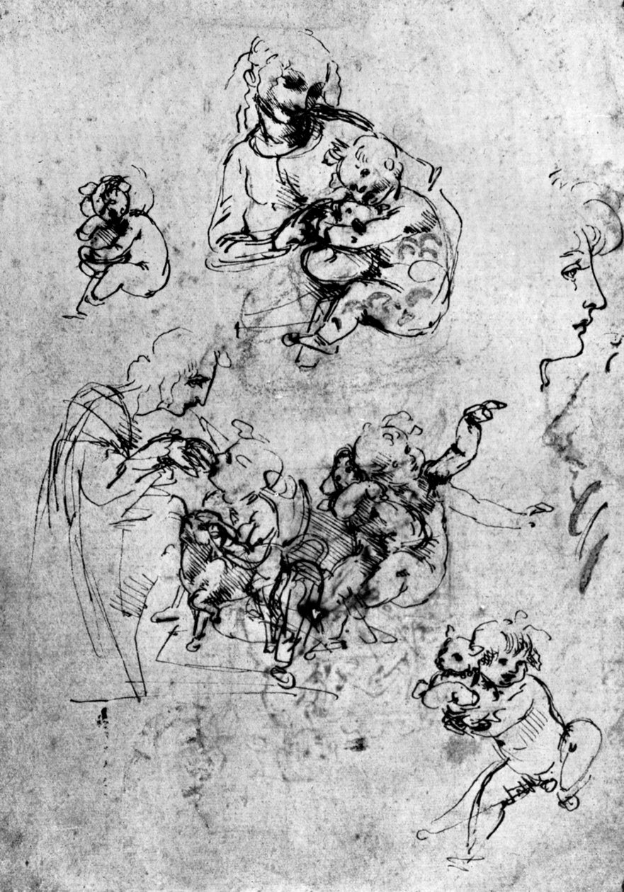 Madonna Del Gatto için çalışmalar, 15. yüzyıl 1930. by Leonardo da Vinci