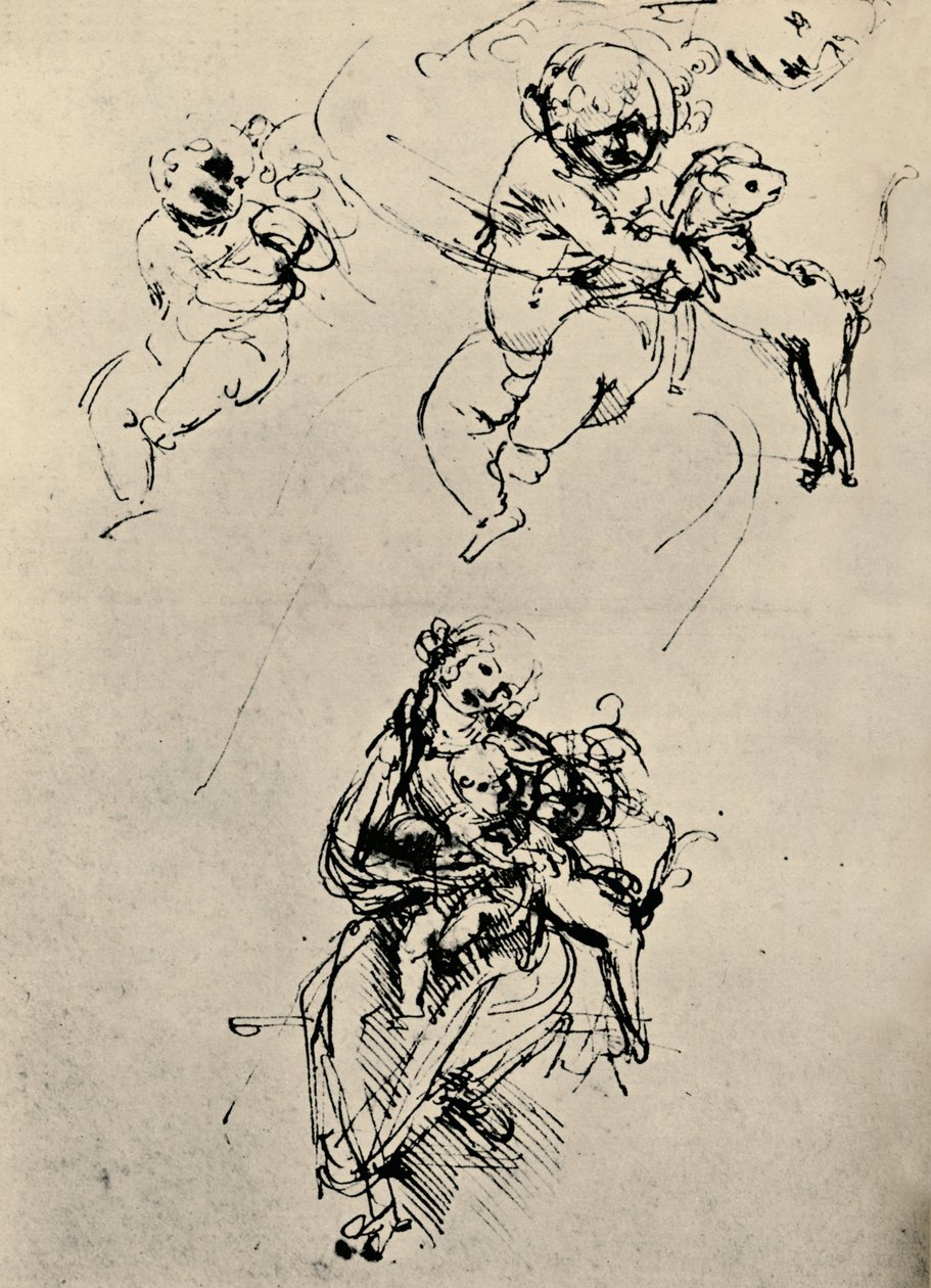 Bir Madonna ve Kedili Çocuk Çalışmaları, 1478-1480 1945 by Leonardo da Vinci
