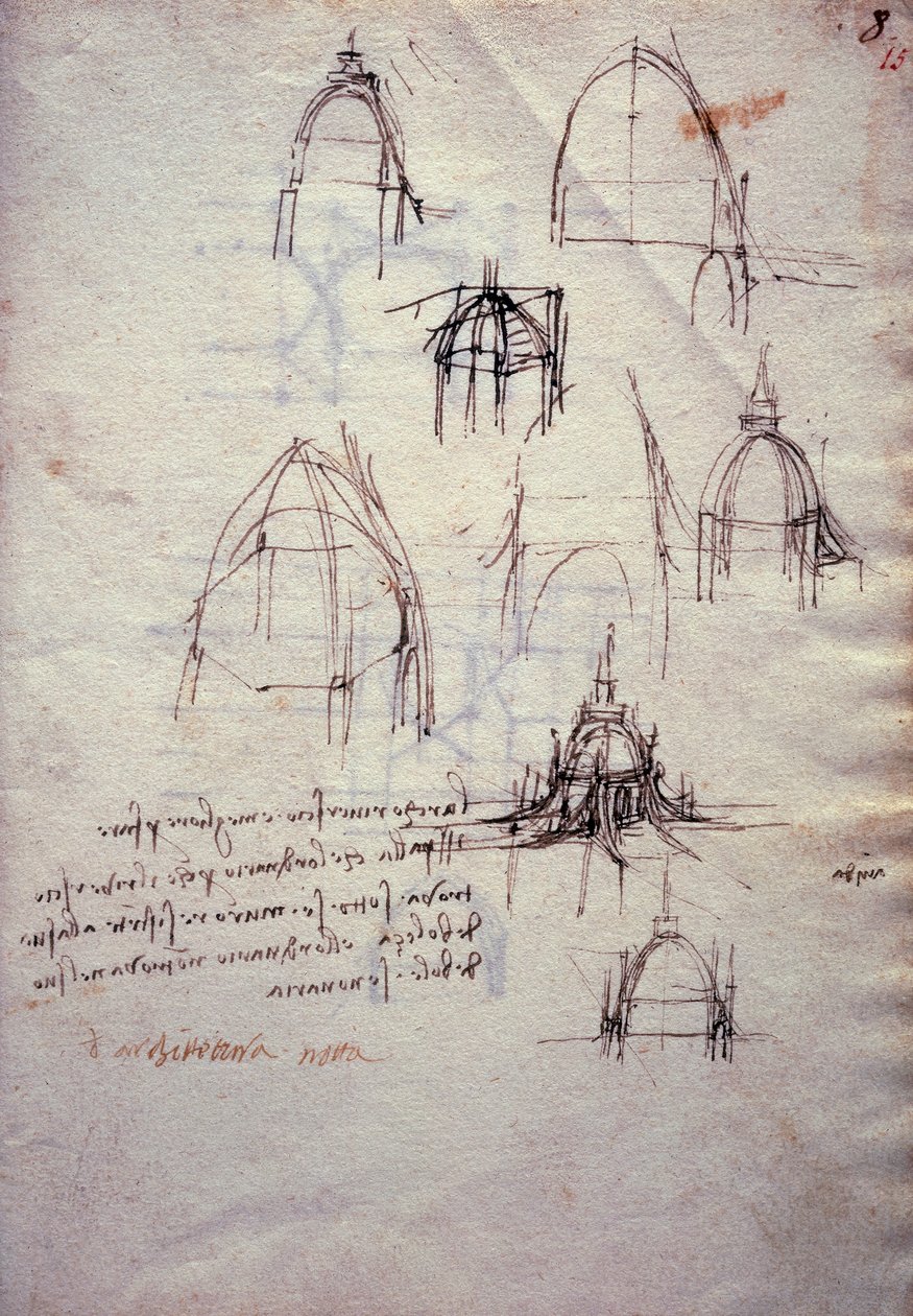 Codex Trivulzianus'tan katedral feneri çalışmaları by Leonardo da Vinci