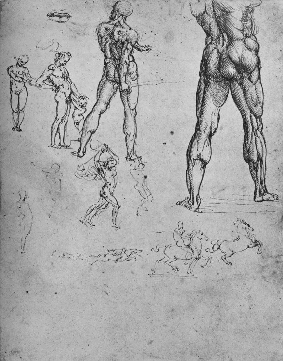 Kılıçlı Çıplak Asker Çalışmaları ve Küçük Eskizler, c1480 1945 by Leonardo da Vinci